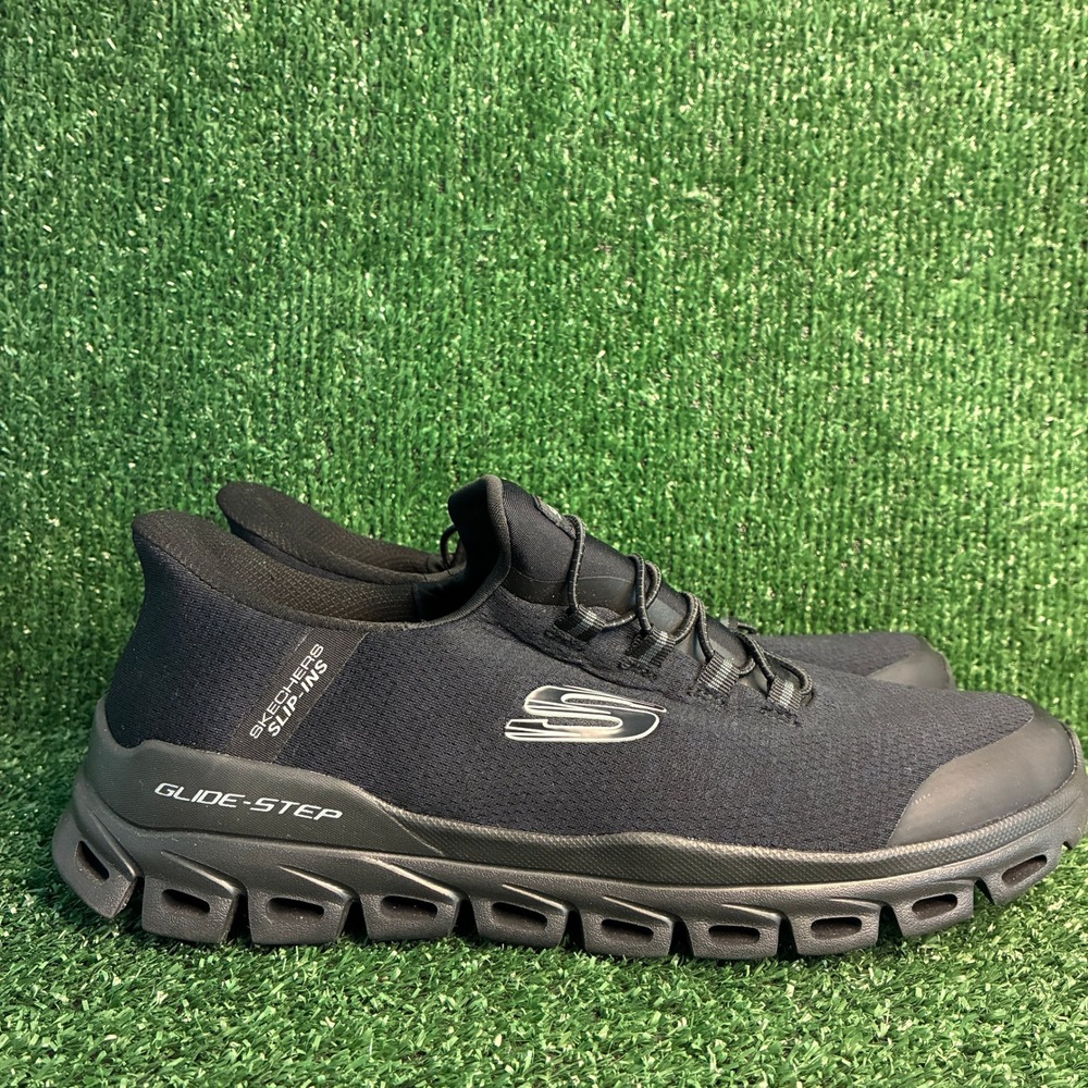 NEW Skechers Glide-Step Zefyr Hands Free Slip-Ins Walking Shoe Black Mens Sz 9.5